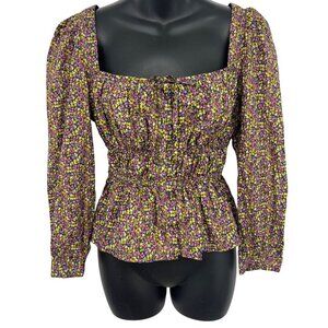 J.Crew Liberty Floral Smock Peplum Blouse Long Sleeve Size 2 Purple Top NWT New